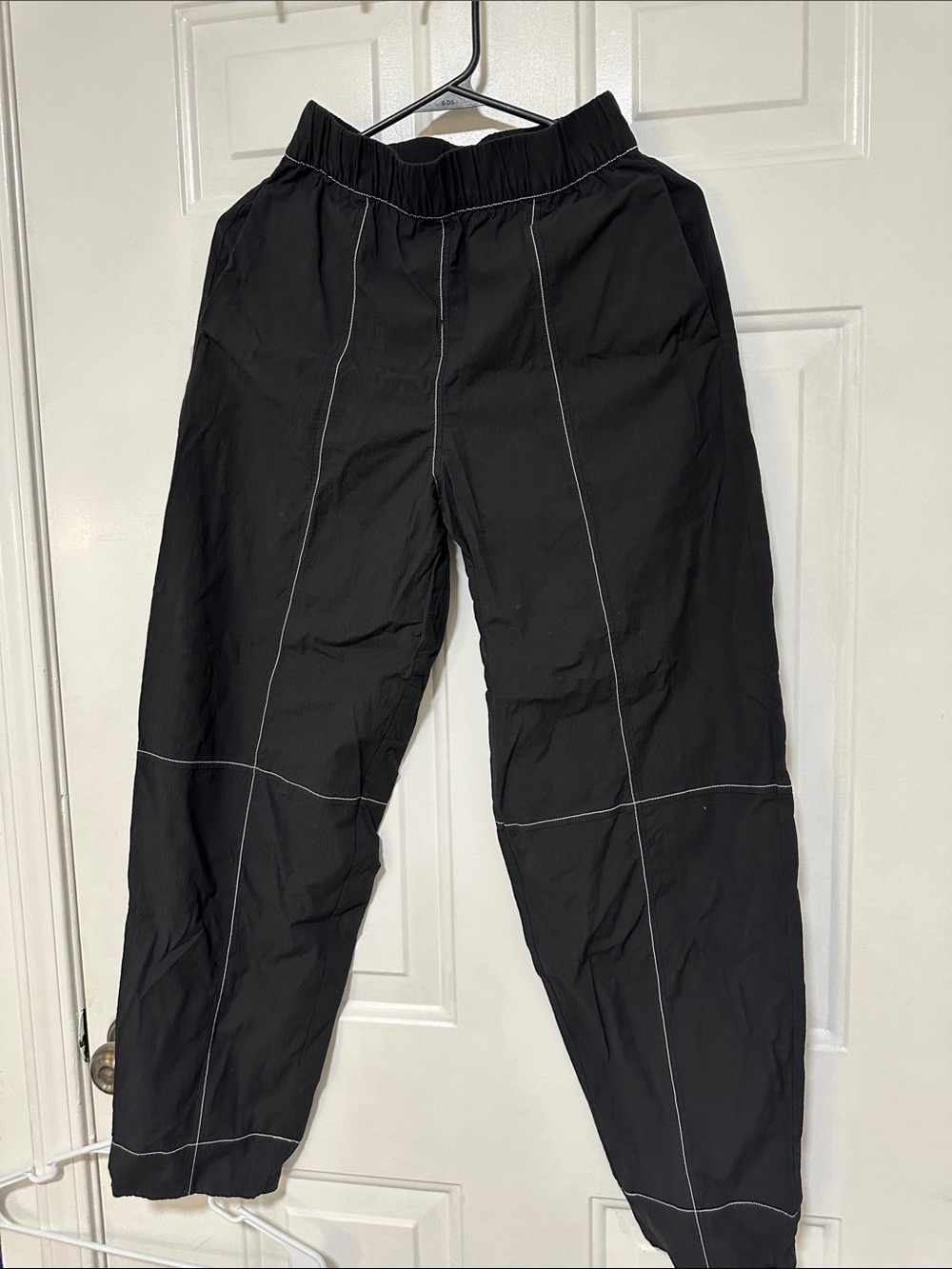 Ganni Black Jogger Pants with Contrast White Stitching